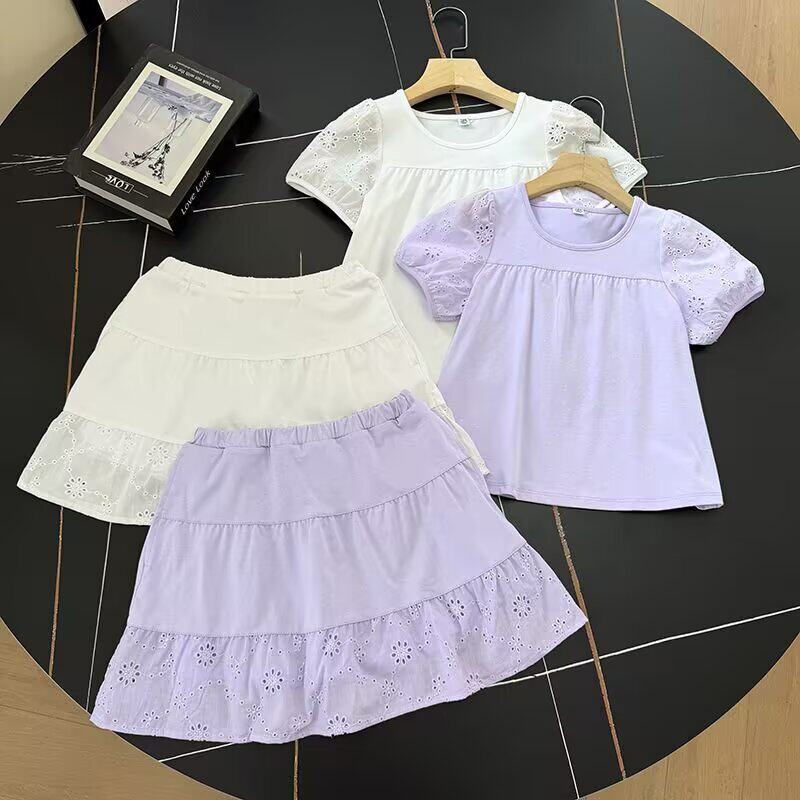 儿童装！可搭套装！小中大童女童夏季休闲透气泡泡袖简约短袖短裙