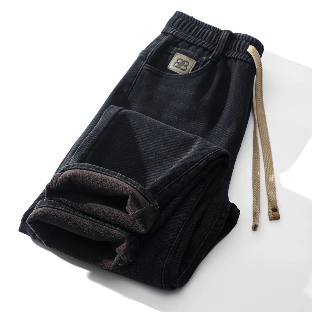 季休闲保暖微弹简约直筒牛仔裤