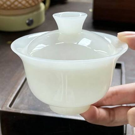高档璞玉白瓷泡茶盖碗单个薄胎易清洗不沾茶渍泡茶杯德化茶具