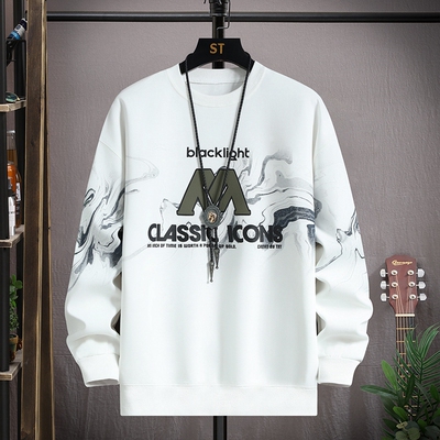 春秋季新款圆领卫衣男款宽松休闲上衣青少年大童潮流帅气运动外套