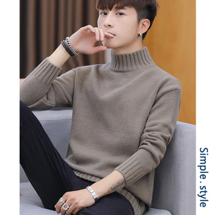 半高领毛衣男加绒加厚款冬季韩版潮流宽松针织衫男士2024新款外套
