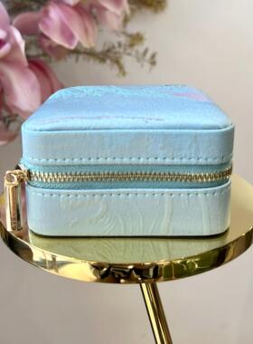 YI Collection 珠宝 蓝色新款 复古提花珠宝盒首饰盒旅行收纳