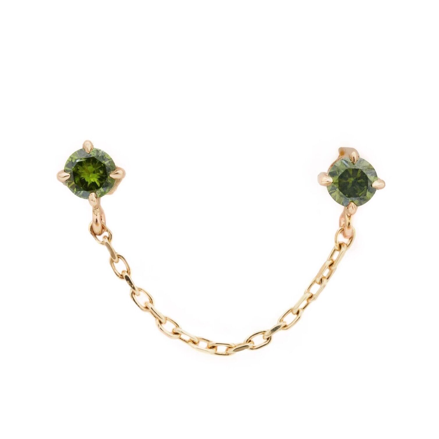 Yi Collection珠宝 14K 时尚优雅 绿色钻石链式耳环（单只）