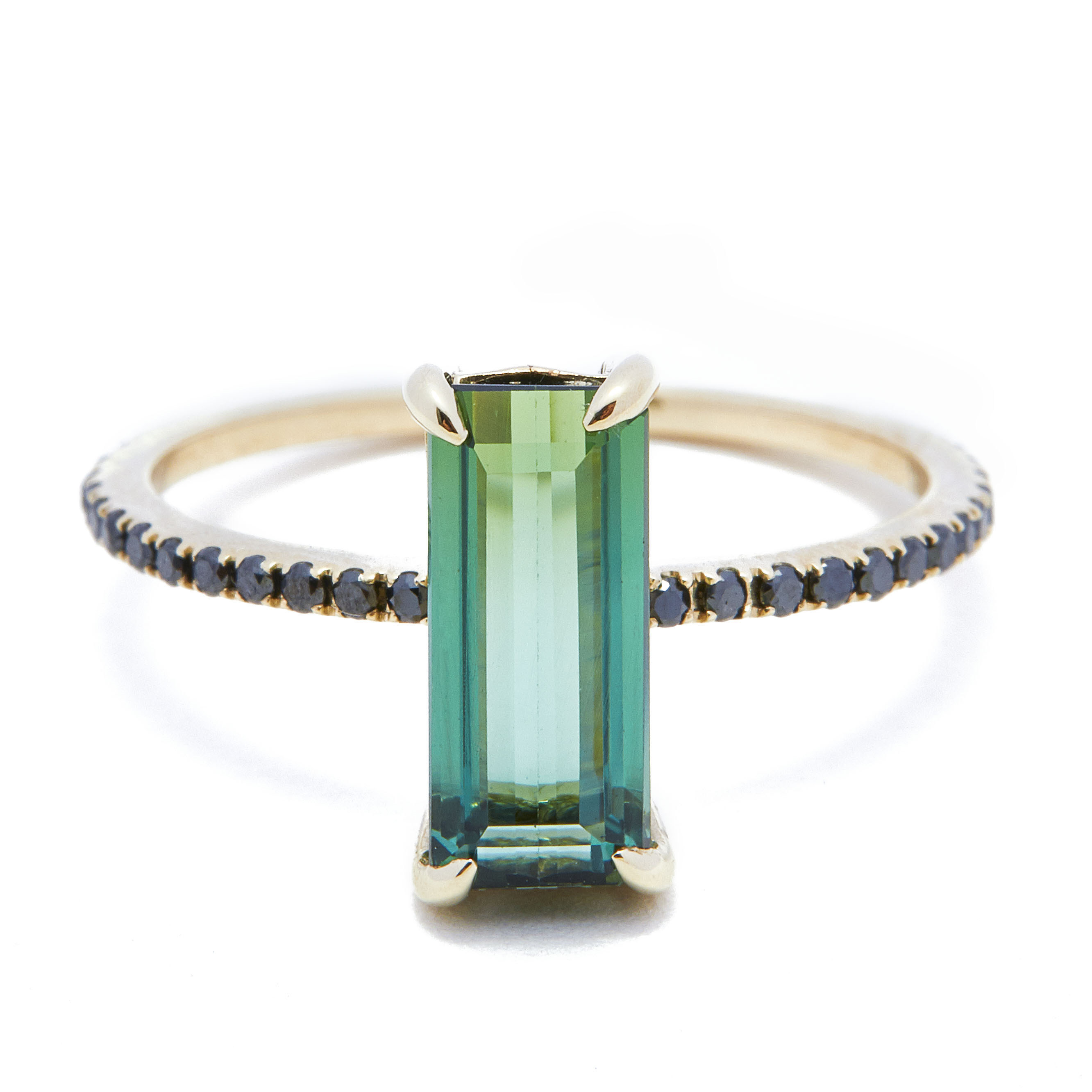 Yi Collection珠宝 18K金 绿碧玺与黑钻戒指 小众品牌原创高级珠