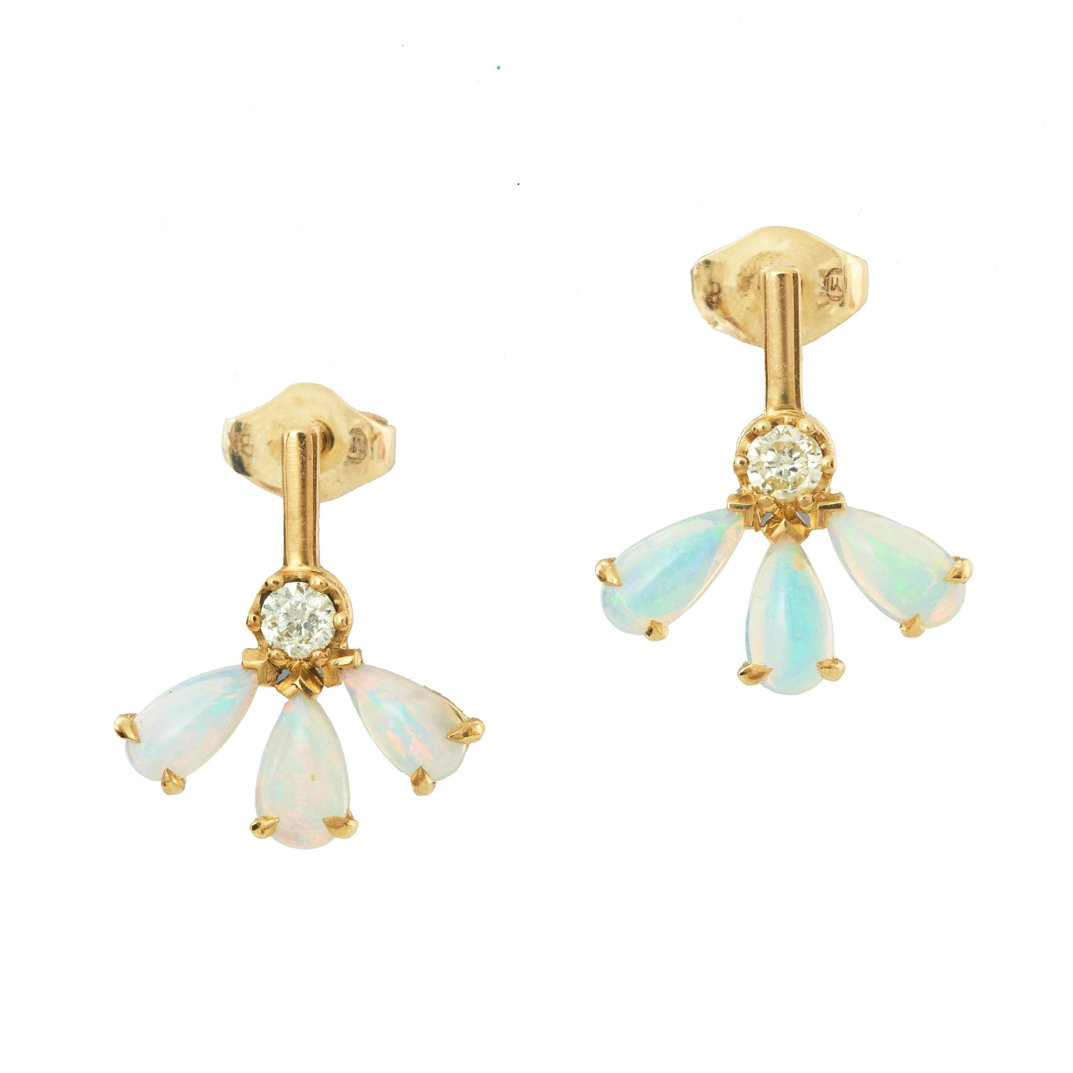 YI COLLECTION 珠宝 18K 欧泊&钻石 花朵耳钉