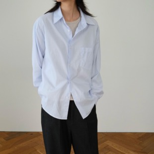 100%纯棉休闲条纹纯棉长袖翻领衬衫宽松 HUNTINGOLD 1533