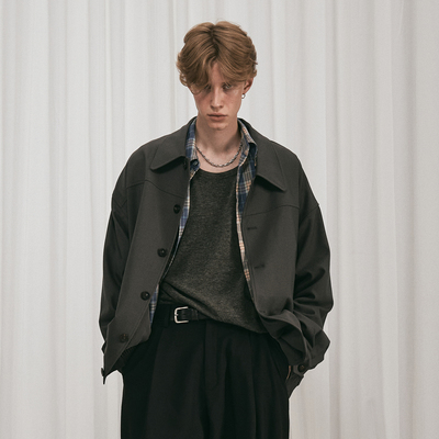 1533羊毛混纺烟灰色阔型夹克