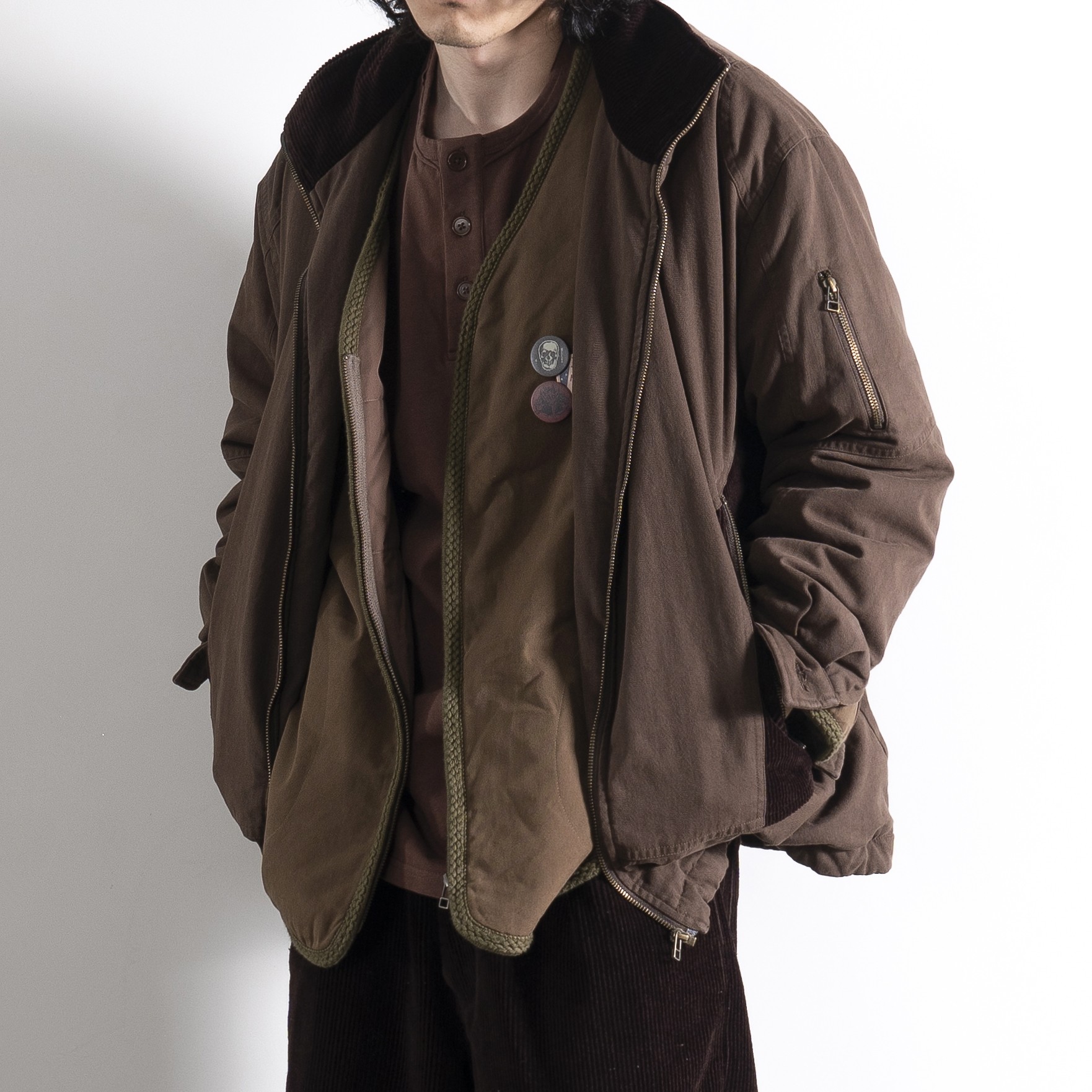 复古加厚灯芯绒拼接水洗棉服