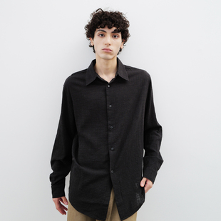 休闲HUNTINGOLD 暗格纹衬衫 「超轻薄」夏季 透气松弛感微宽松长袖