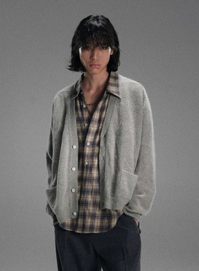 HUNTINGOLD马海毛针织开衫毛衣简约百搭毛衣外套宽松慵懒男女1533