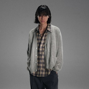 HUNTINGOLD马海毛针织开衫毛衣简约百搭毛衣外套宽松慵懒男女1533