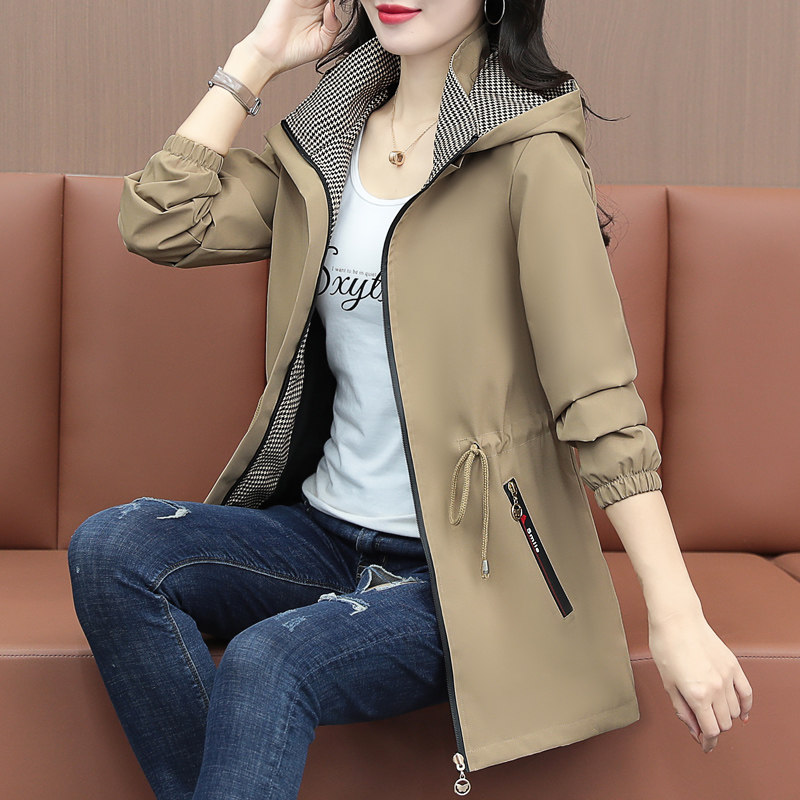 风衣女士中长款2024春秋季新款大码连帽收腰大衣外套洋气休闲上衣