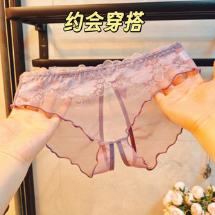 女生免穿脱可方便内裤开档插低腰透明火辣丁字裤女性感蕾丝大码入