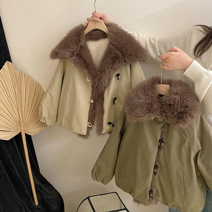 【安安家】韩版女童冬季新款加绒翻领毛绒外套2025新款Z-KXE53