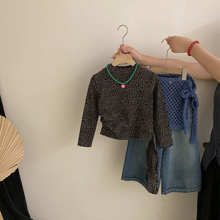 潮流豹纹上衣2025百搭洋气屁帘宽松牛仔裤 新款 三件套 女童秋季 韩版