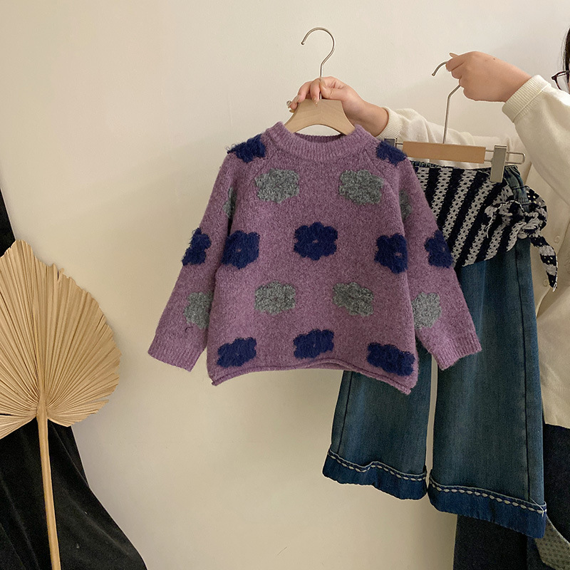 【安安家女童秋冬季韩系立体圆领毛衣加厚针织衫中小童上衣R25661