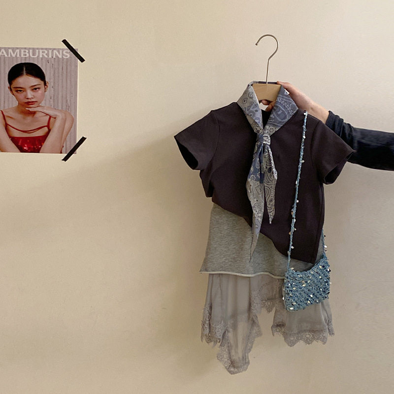 女童夏季新款韩系简约洋气短袖T恤夏套装时髦不规则裙子两件套潮