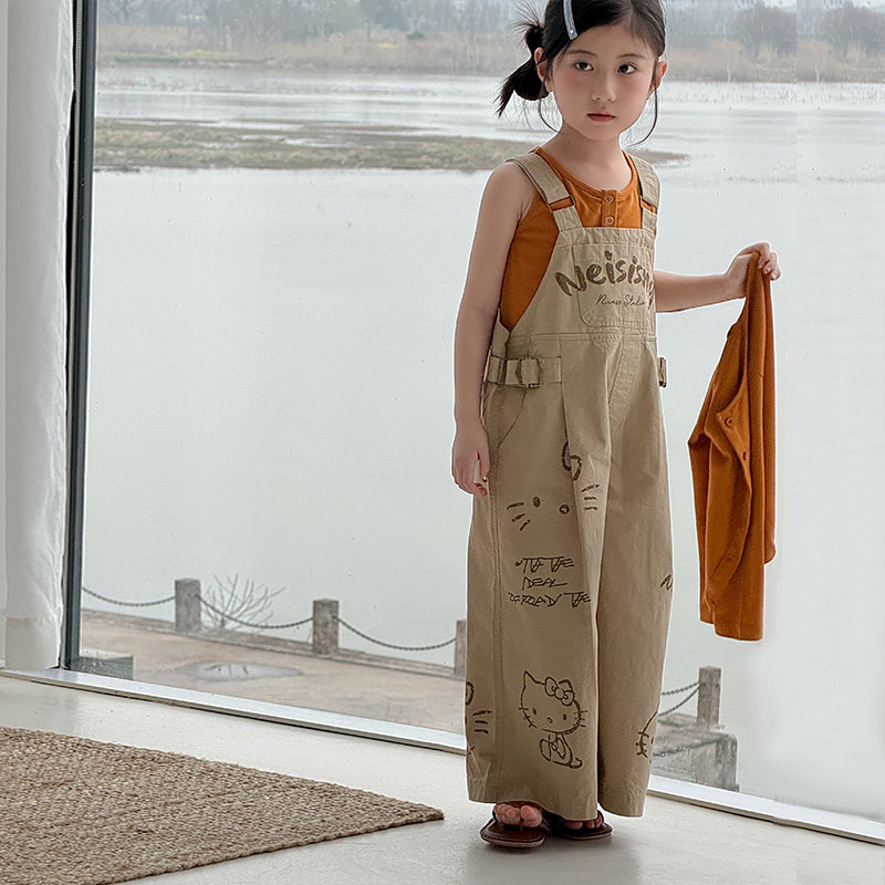 女童新款洋气吊带背心开衫春季时尚百搭背带裤三件套潮流R26115