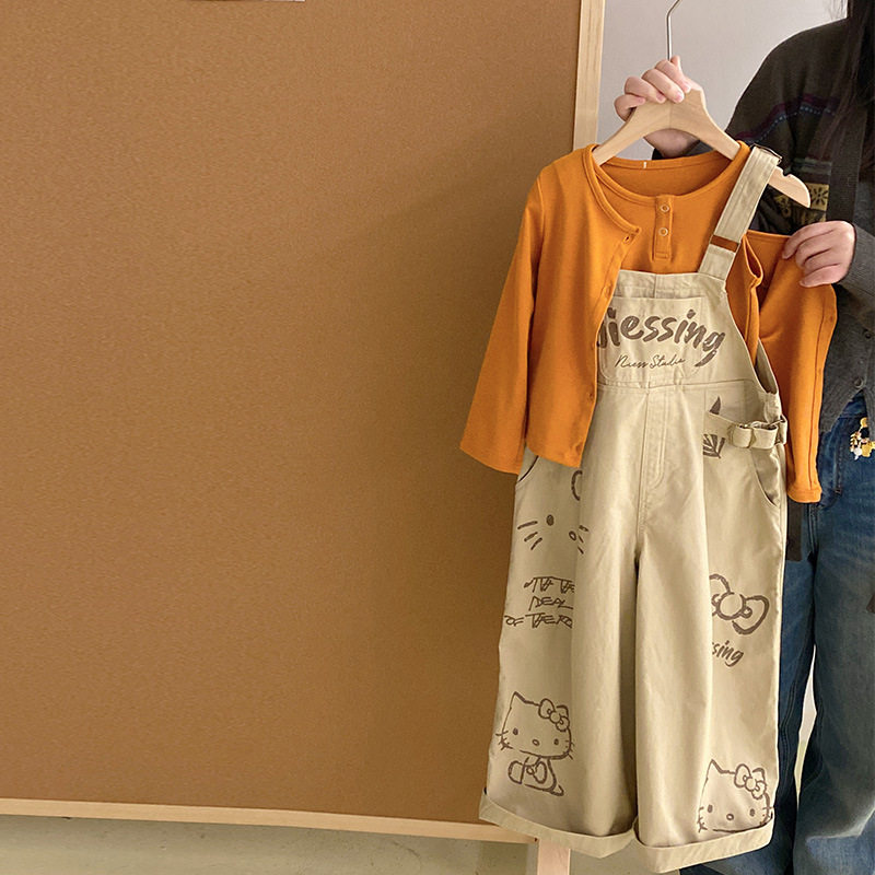 女童韩版显瘦吊带背心开衫三件套春秋季女孩卡通休闲背带裤套装潮