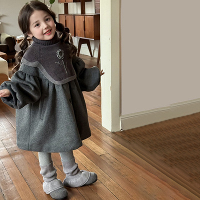 女童韩系秋冬2025新款针织披肩长款外套中小童慵懒风洋气保暖上衣