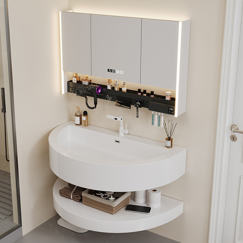 半圆肤感奶油风浴室柜组合