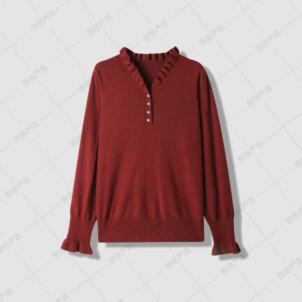 【悠悠粉丝专享】25年秋冬新款亲肤木耳边V领针织衫宽松打底衫,女装/女士精品,毛针织衫,淘宝优惠券,粉丝福利购,淘宝优惠卷