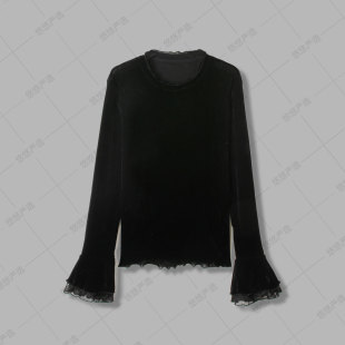 设计感上衣 丝绒花边袖 春夏新款 高密度不泛白 天鹅绒