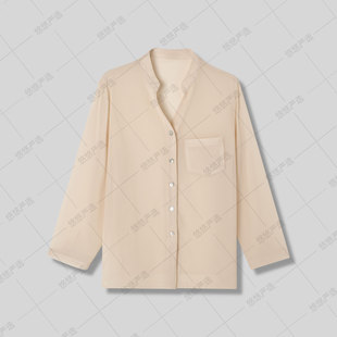 【悠悠粉丝专享】乔其纱立领开衫长袖带兜薄款衬衫