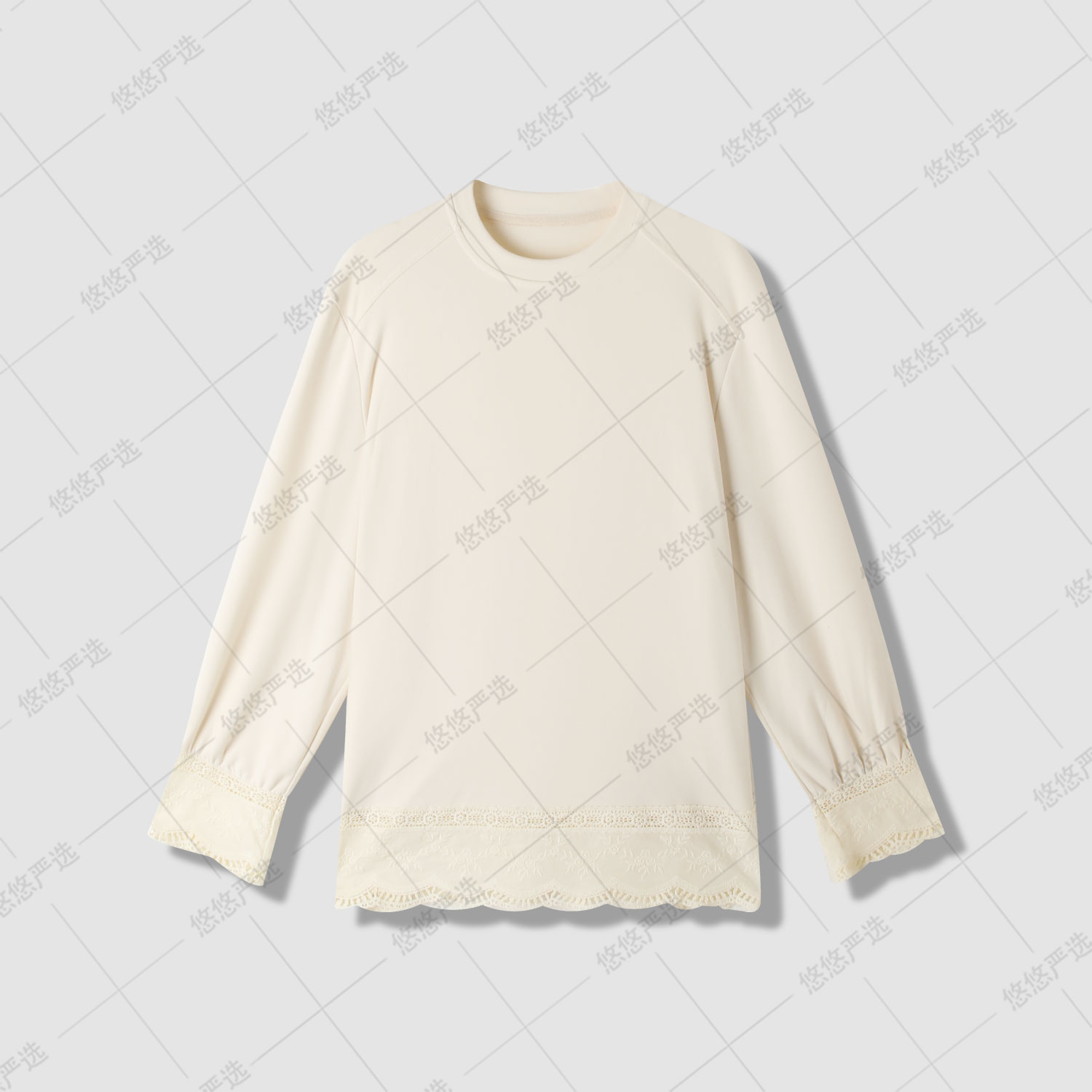 【悠悠粉丝专享】秋冬新款气质休闲花边拼接长袖羊脂玉打底衫