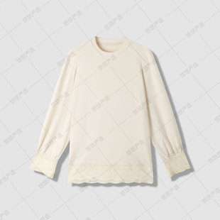 气质休闲花边拼接长袖 秋冬新款 羊脂玉打底衫 悠悠粉丝专享