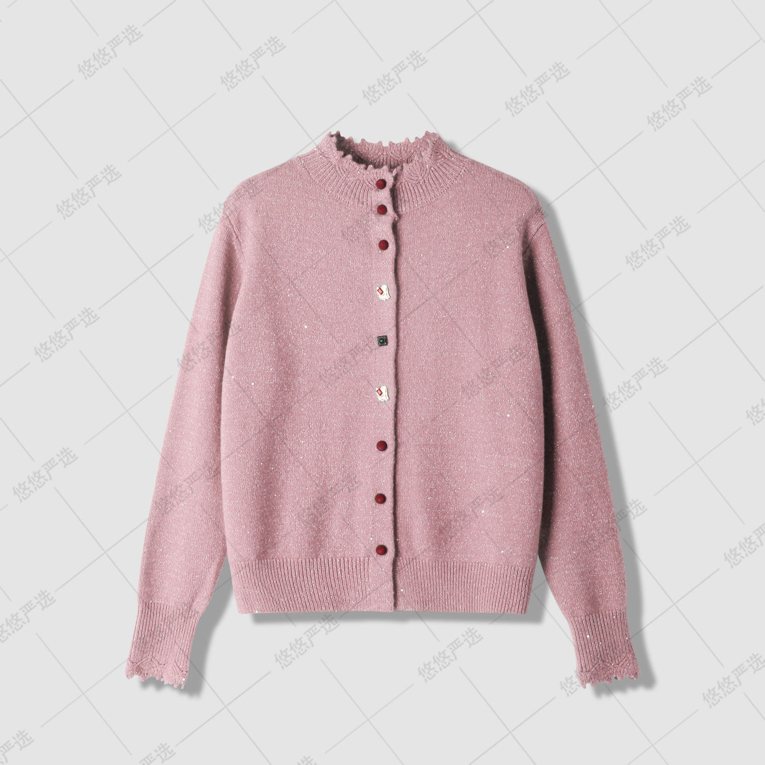 【宝石满天星】新年红色彩扣亮片针织开衫女打底衫洋气毛衣外套