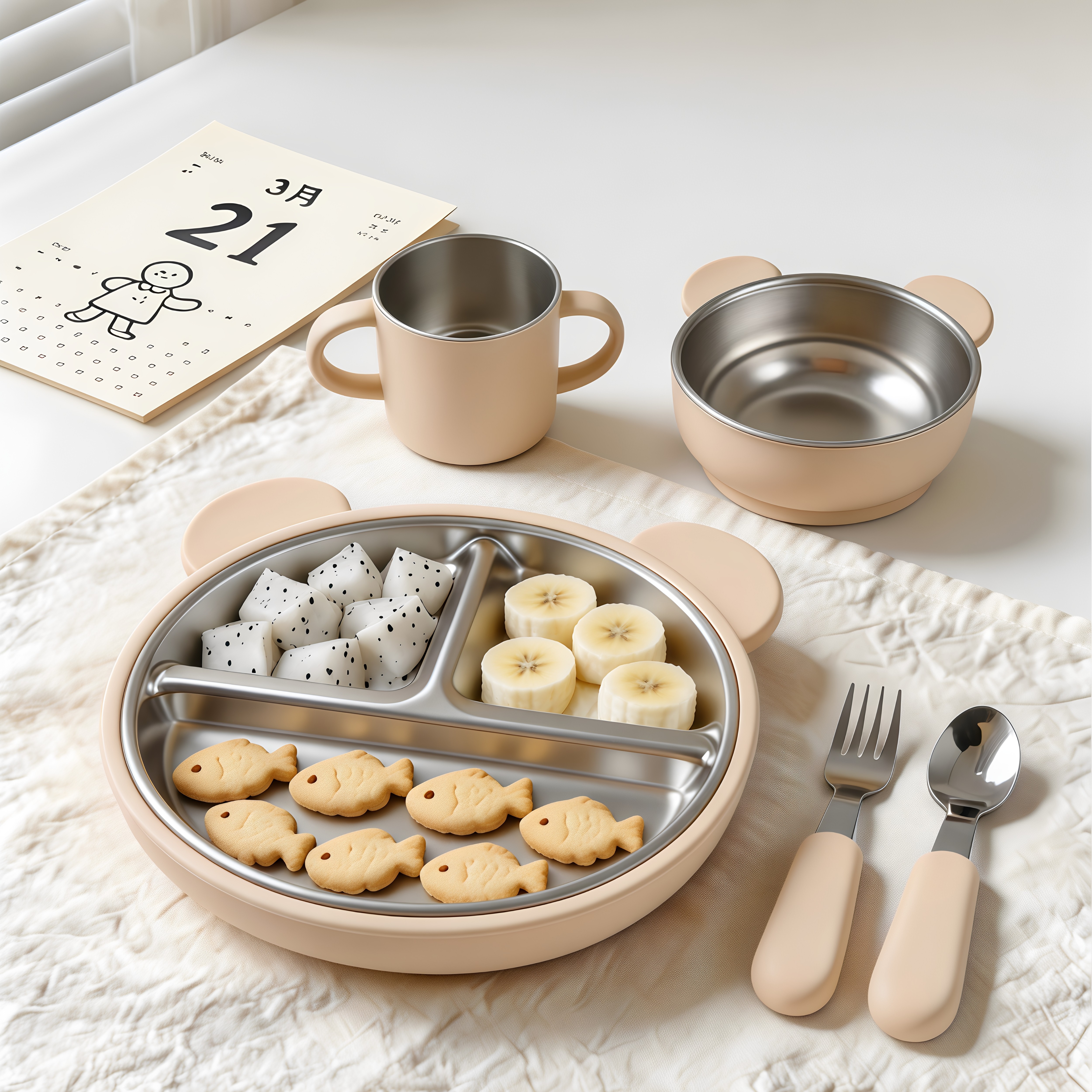 乐比赞韩国儿童餐具硅胶餐盘304/316不锈钢食品级材质防摔便携