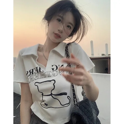 胖mm大码纯欲正肩短袖T恤夏季新款辣妹设计感不规则上衣女装200斤-封面