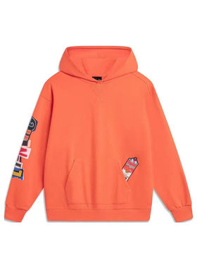 LiNing李宁 极限运动系列 印花连帽舒适宽松卫衣 男款 粉橘橙