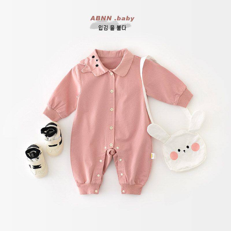 婴幼儿全棉连体衣春装女宝宝翻领洋气爬服新生儿春秋满月纯棉哈衣