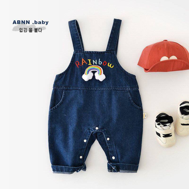 婴儿洋气背带裤春季新款男女宝宝可爱连体裤子新生儿水洗软牛仔裤