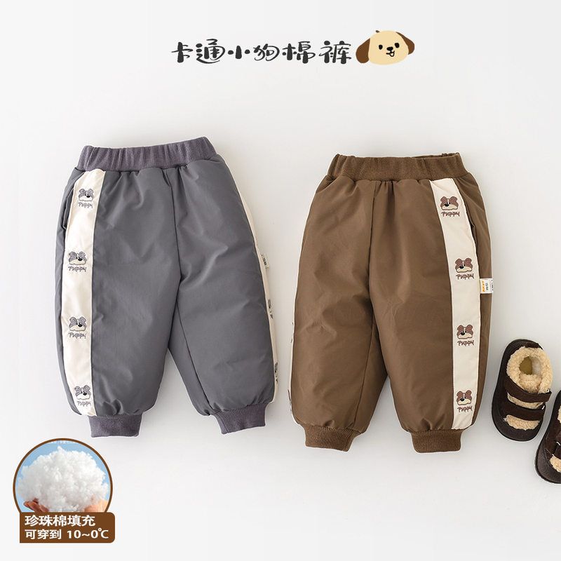 男童加绒裤子冬季新款宝宝加厚保暖棉裤婴儿卡通刺绣外穿束脚裤潮