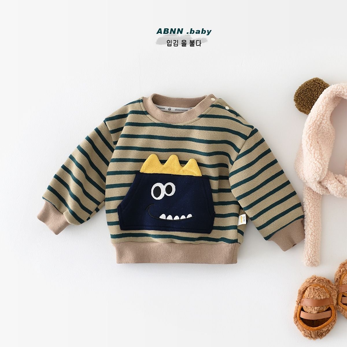 婴儿加绒卫衣秋冬装男童卡通一体绒保暖上衣宝宝加厚保暖打底衫潮