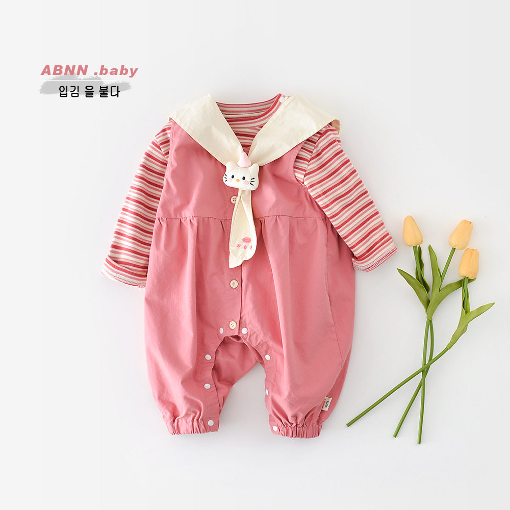 女童洋气套装秋装新生宝宝洋气连体衣婴儿春秋韩版无袖爬服两件套
