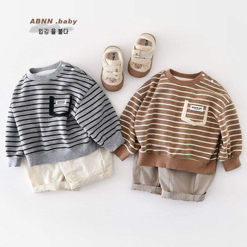 婴儿韩版卫衣春季新款宝宝春装休闲卫衣男童条纹休闲外穿宽松上衣