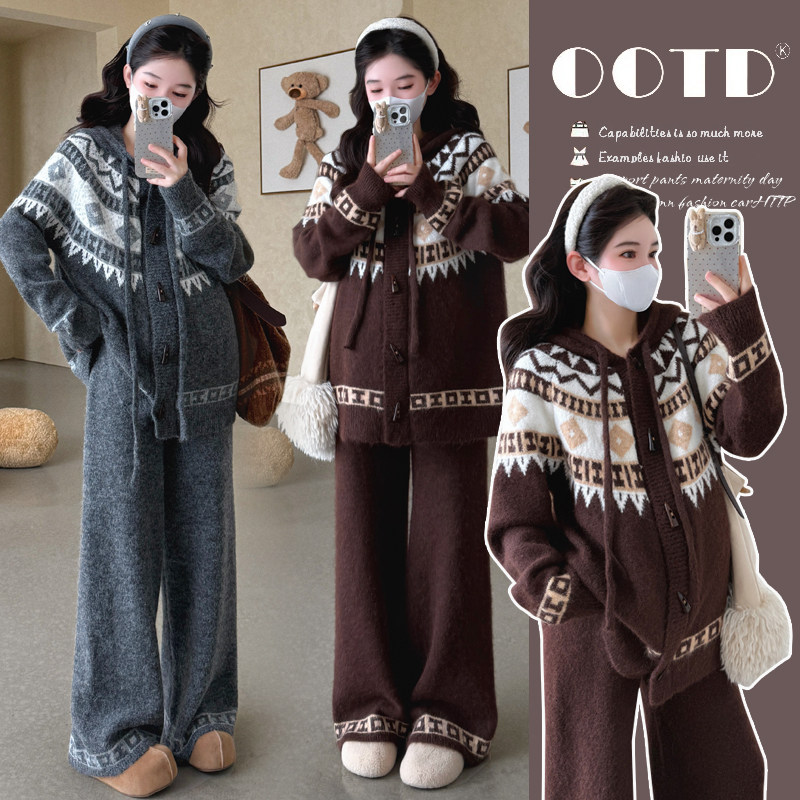 ~孕妇秋冬连帽牛角扣开衫加厚时尚毛衣休闲阔腿裤套装,孕妇装/孕产妇用品/营养,套装,淘宝优惠券,粉丝福利购,淘宝优惠卷
