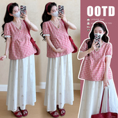 半身裙孕妇套装 夏季 上衣 韩版 猪鼻扣 新品