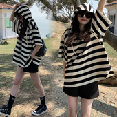 洋气减龄外出休闲遮肚上衣托腹短裤 夏季 条纹孕妇套装 款 两件套 时尚