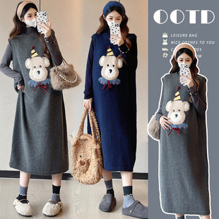 秋冬舒适打底衫 卡通减龄针织背心裙潮妈套装