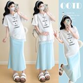 夏装 休闲时尚 短袖 现 抽绳孕妇套装 新款 T恤 两件套 孕妇装