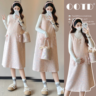 韩版 毛呢减龄背心裙 孕妇装 宽松大码 打底毛衣 中长款 秋冬新款