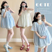 新款 托腹短裤 孕妇韩版 上衣 蕾丝刺绣减龄娃娃衫 2026夏季