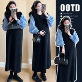 2026早春新款 针织连衣裙宽松显瘦拼接孕妇连衣裙 设计师假两件衬衫