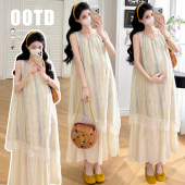 韩版 孕妇装 新款 拼接雪纺连衣裙假两件长裙 现2026夏季