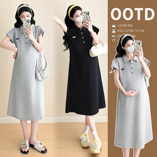 大量2026夏季polo连衣裙孕妇时尚百搭小狗刺绣翻领长款裙